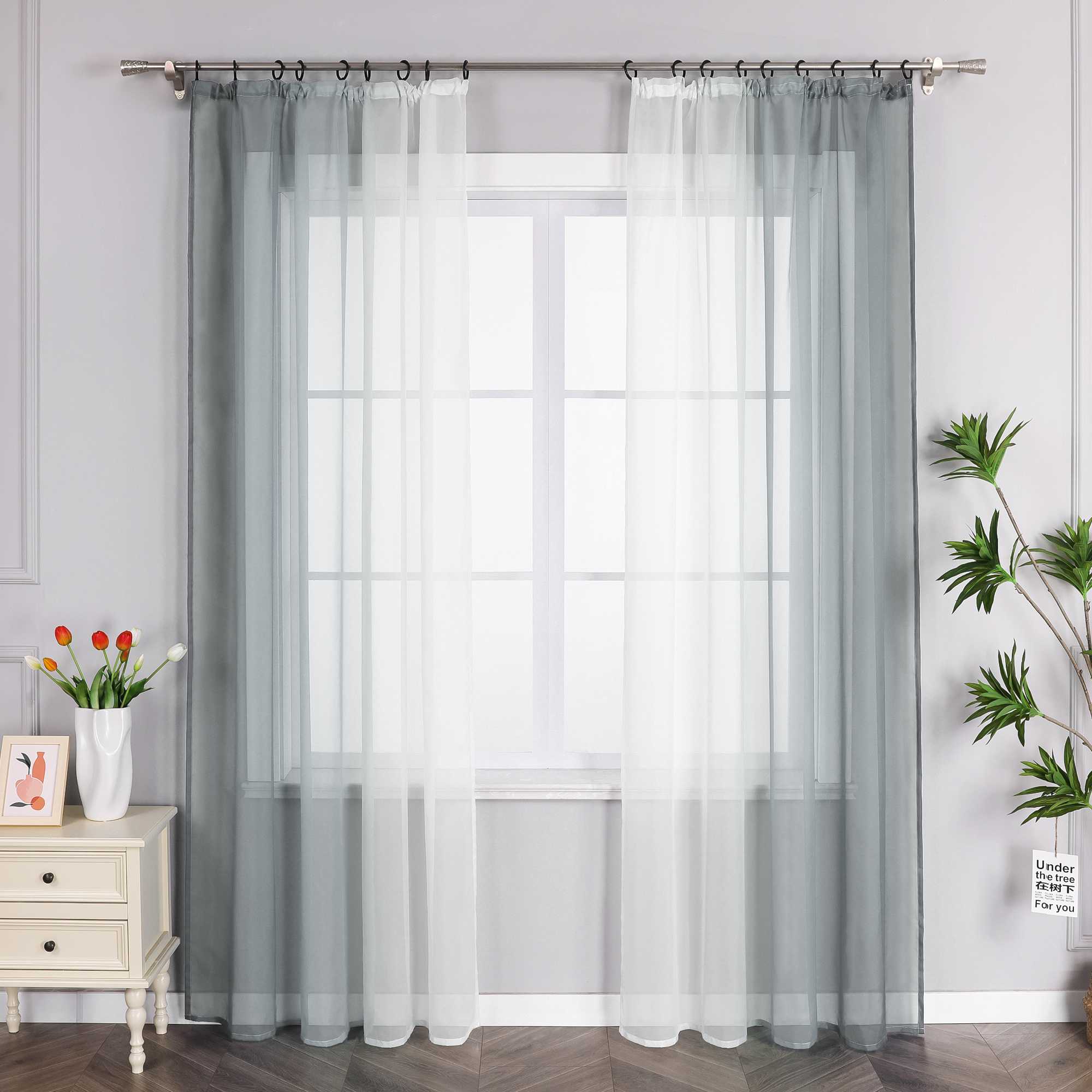 Sheer Curtains with Gradient Set of 2 - Orange, Curtain Tape