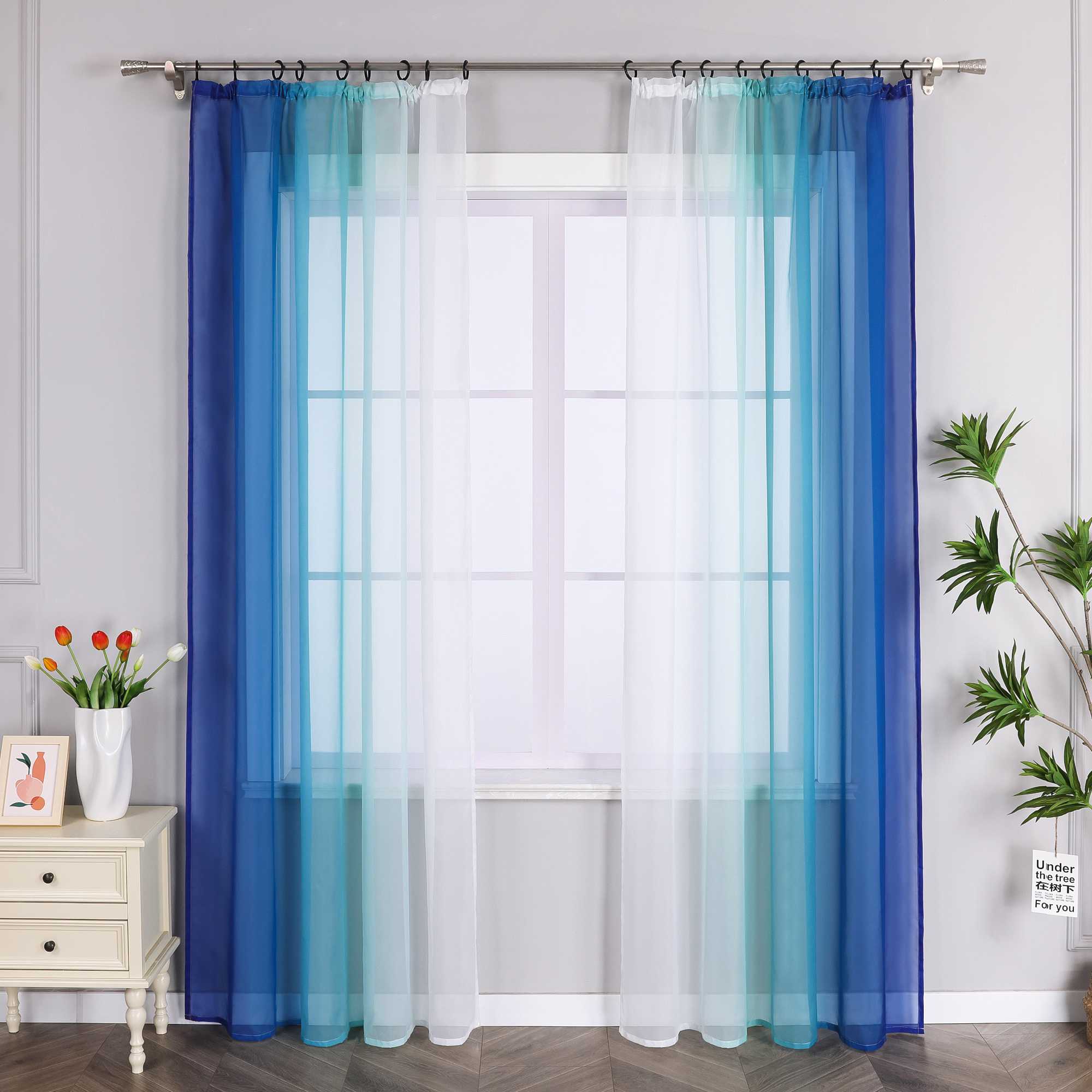 Sheer Curtains with Gradient Set of 2 - Blue, grommets