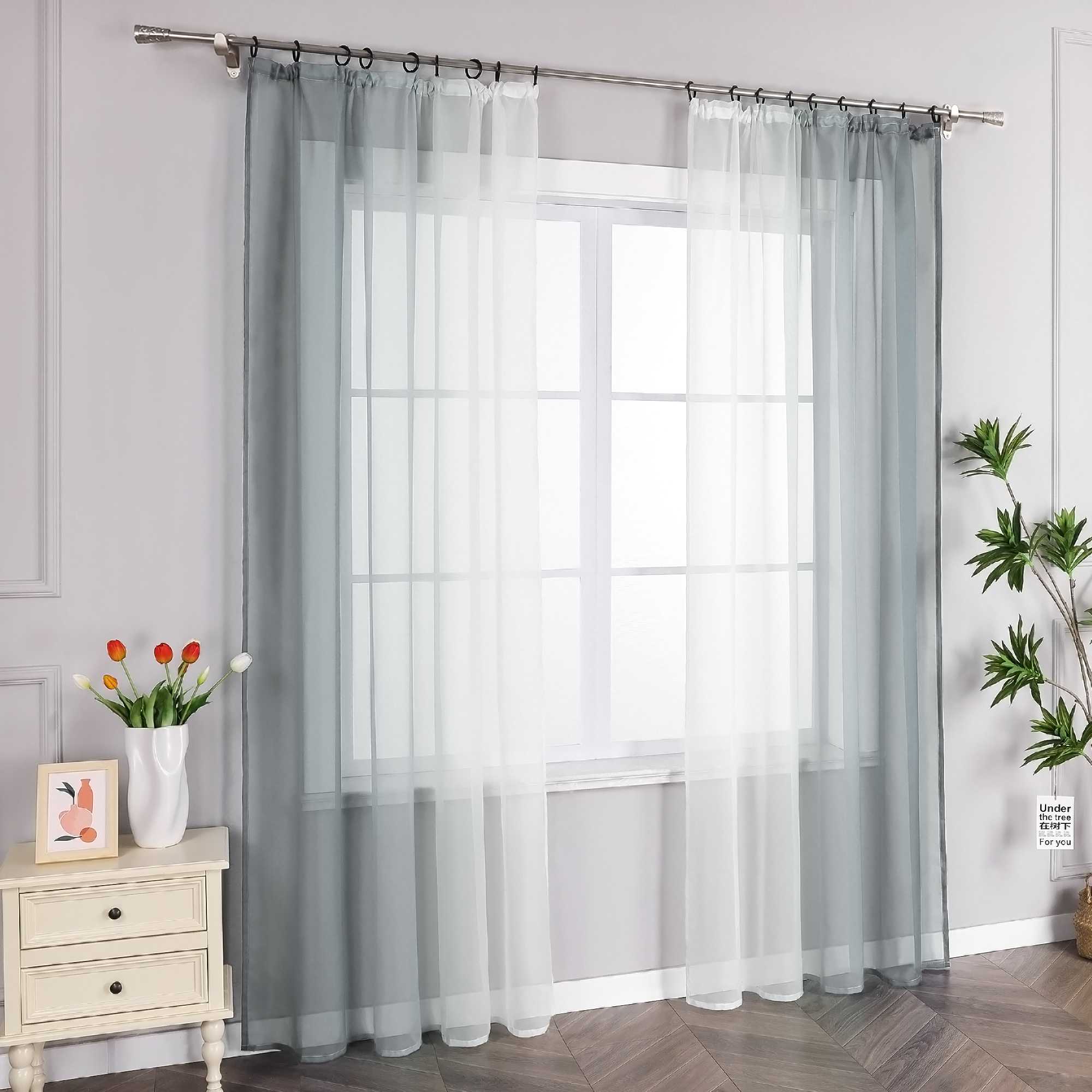 Sheer Curtains with Gradient Set of 2 - Orange, Curtain Tape