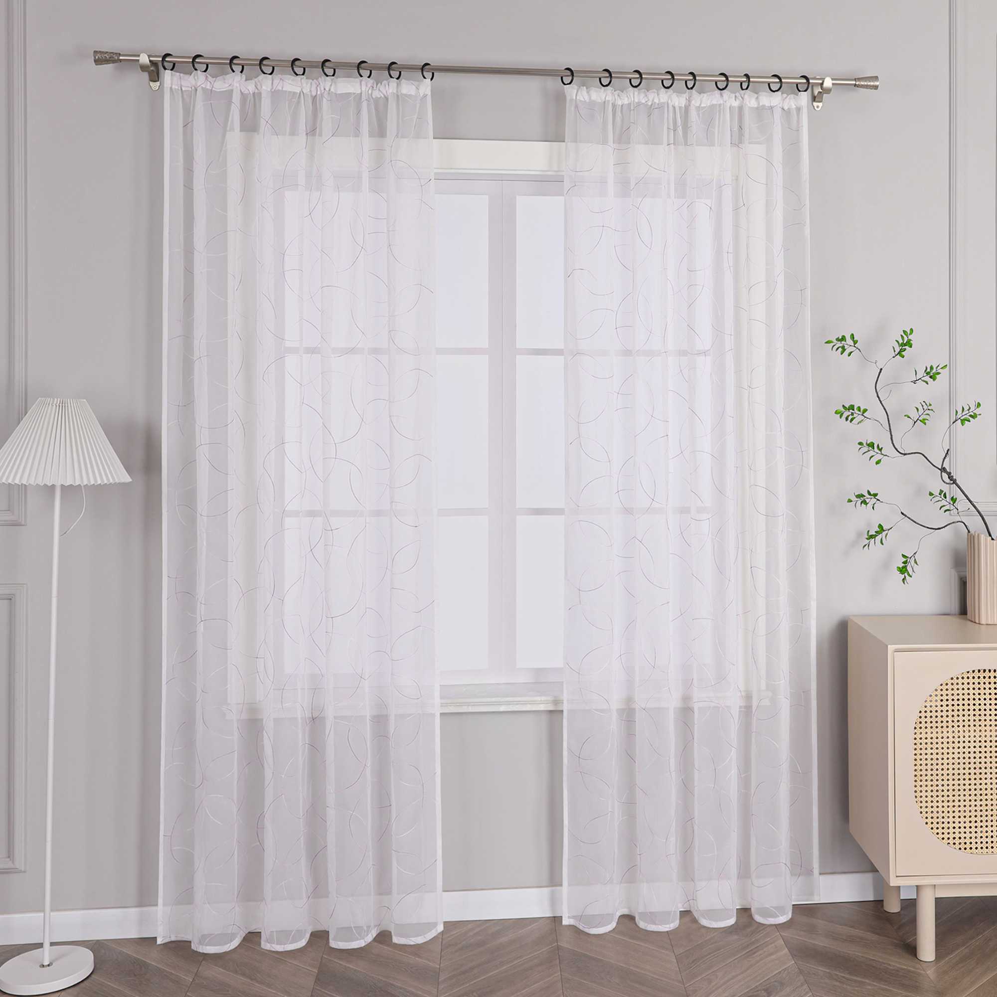 Voile Curtain with Curtain Tape with Circle Pattern Embroidered 1 Piece - Purple, W x H 140 x 245cm