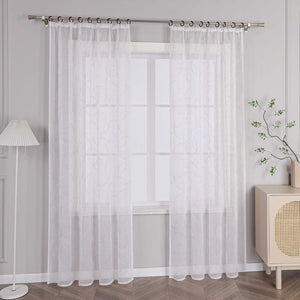 Voile Curtain with Curtain Tape with Circle Pattern Embroidered 1 Piece - Purple, W x H 140 x 245cm