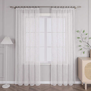 Voile Curtain with Curtain Tape with Circle Pattern Embroidered 1 Piece - Brown, W x H 140 x 260cm