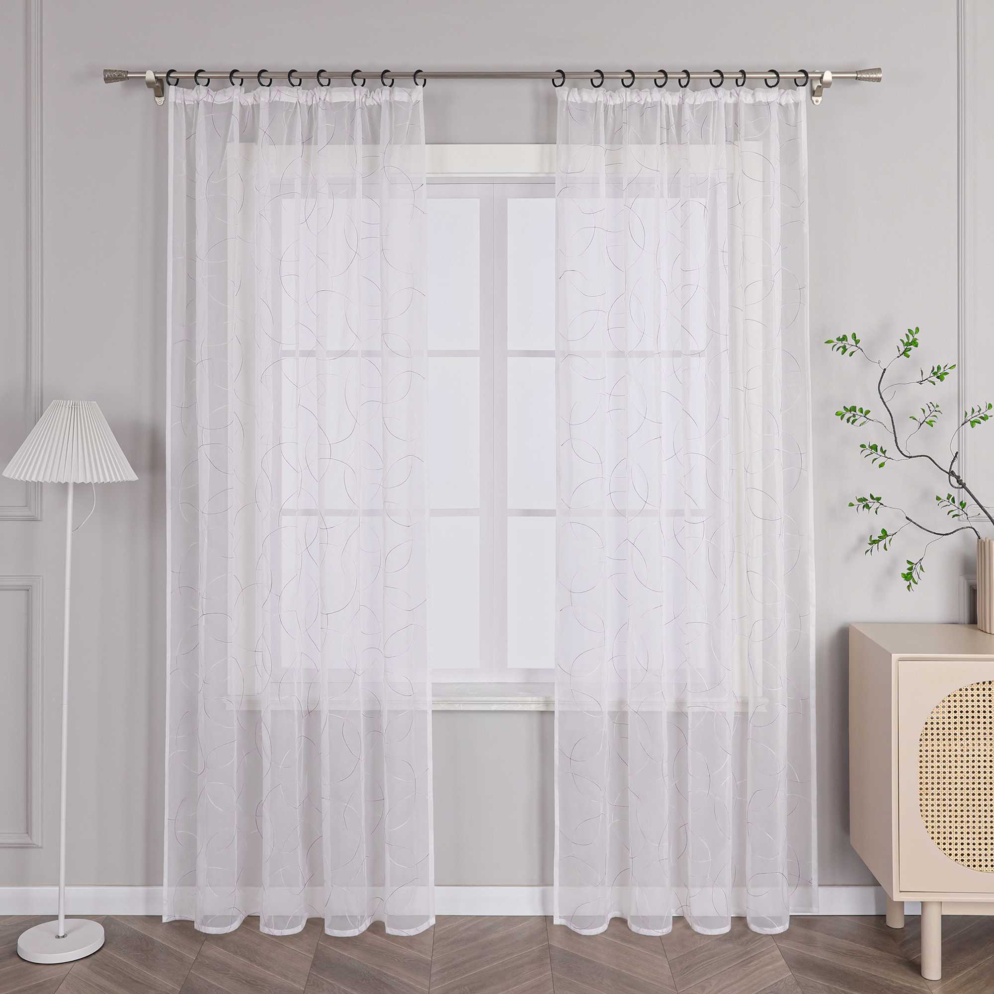 Voile Curtain with Curtain Tape with Circle Pattern Embroidered 1 Piece - Purple, W x H 140 x 225cm