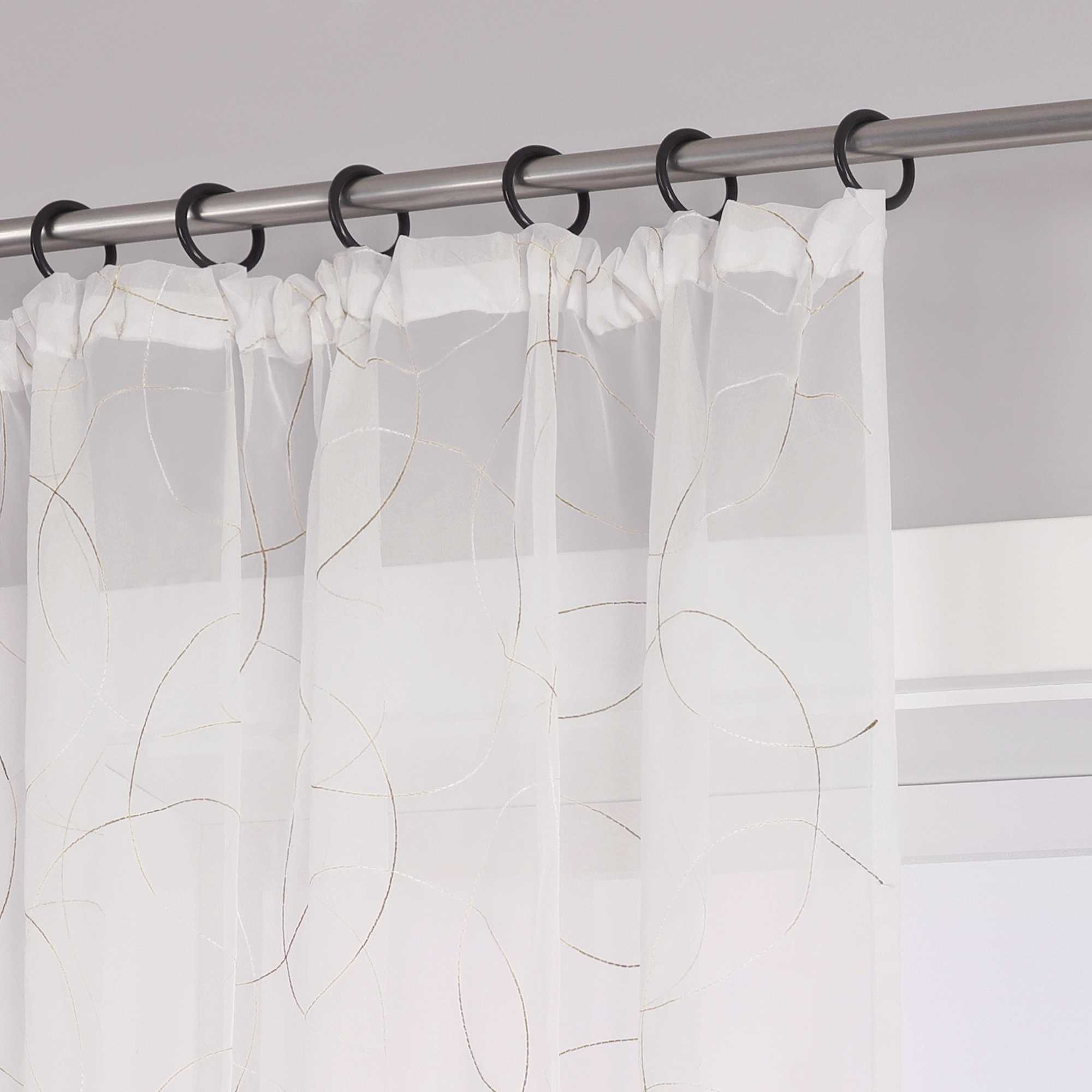 Voile Curtain with Curtain Tape with Circle Pattern Embroidered 1 Piece