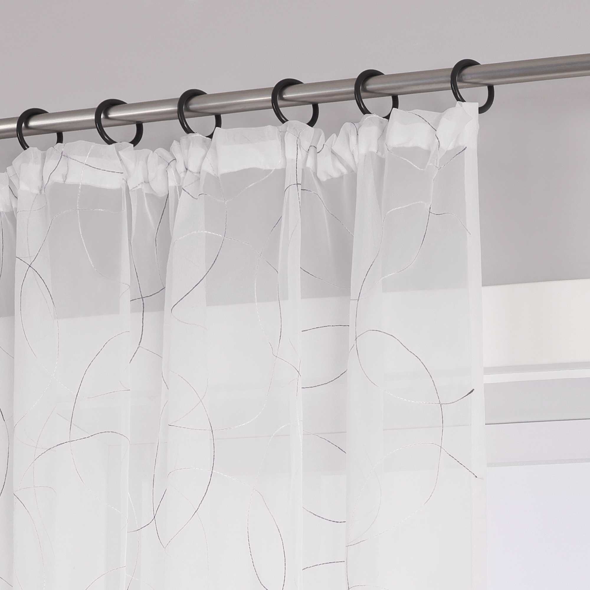 Voile Curtain with Curtain Tape with Circle Pattern Embroidered 1 Piece - Gray, W x H 140 x 225cm