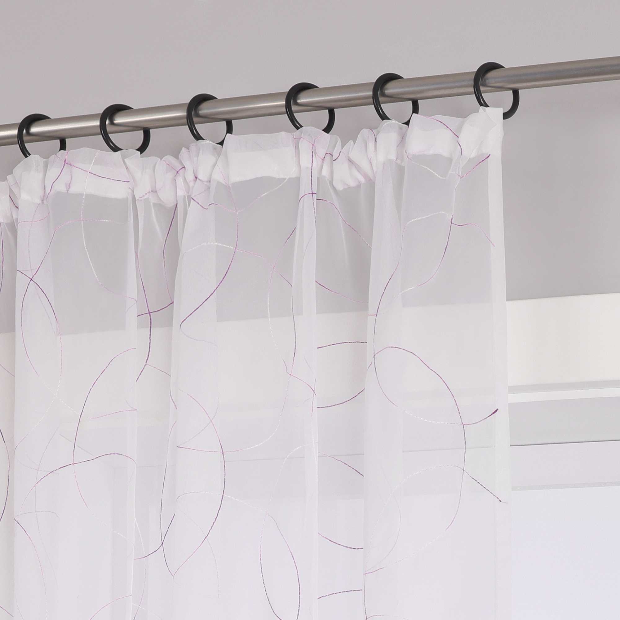 Voile Curtain with Curtain Tape with Circle Pattern Embroidered 1 Piece - Brown, W x H 140 x 175cm