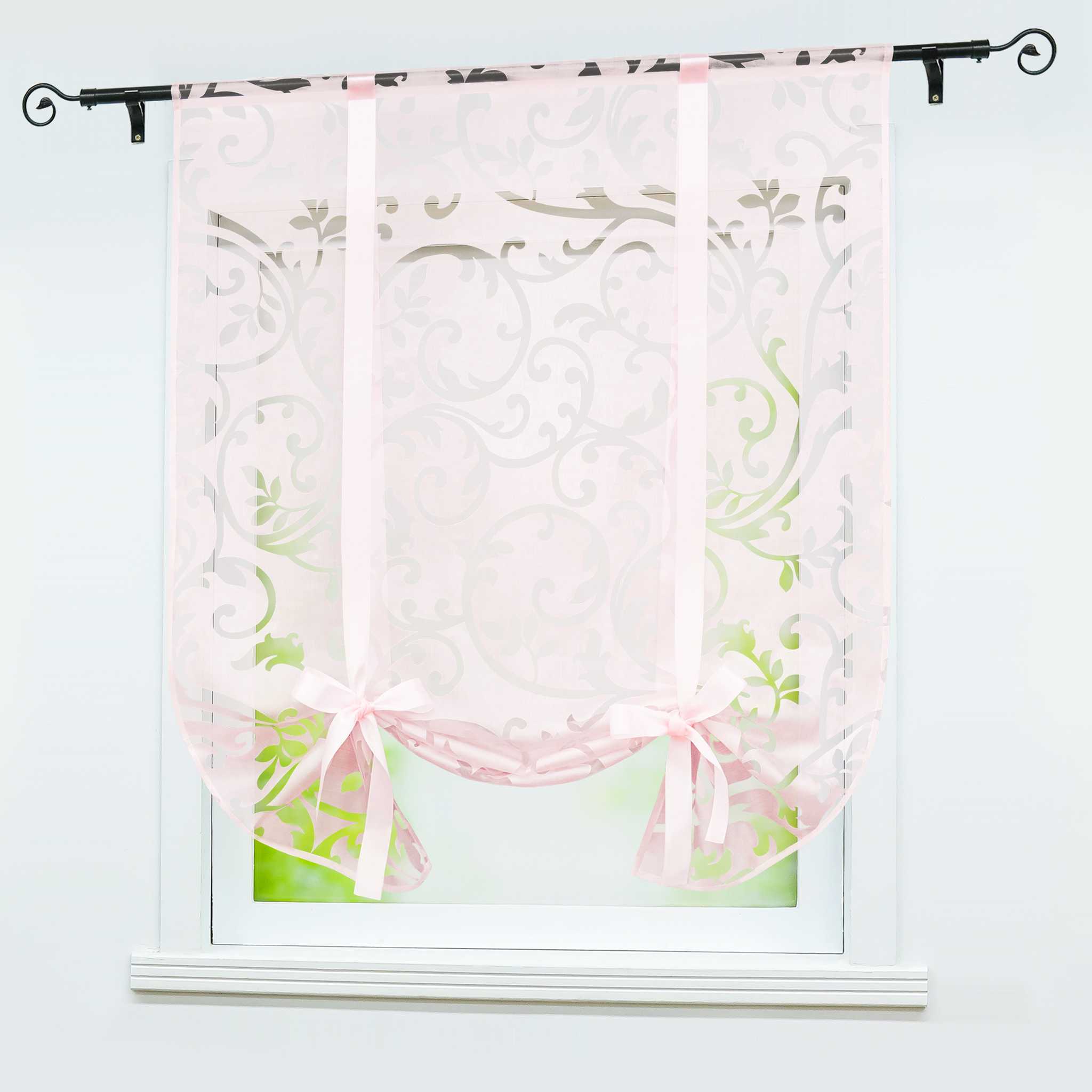 Roman Shade with Rod Pocket with Floral Pattern 1 Piece - Pink, W x H 120 x 140cm