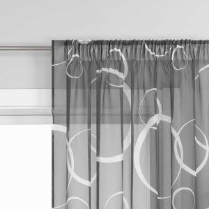 Curtain with White Circle Pattern & Drawstring (1 Piece) - Gray, W x H 140 x 260cm