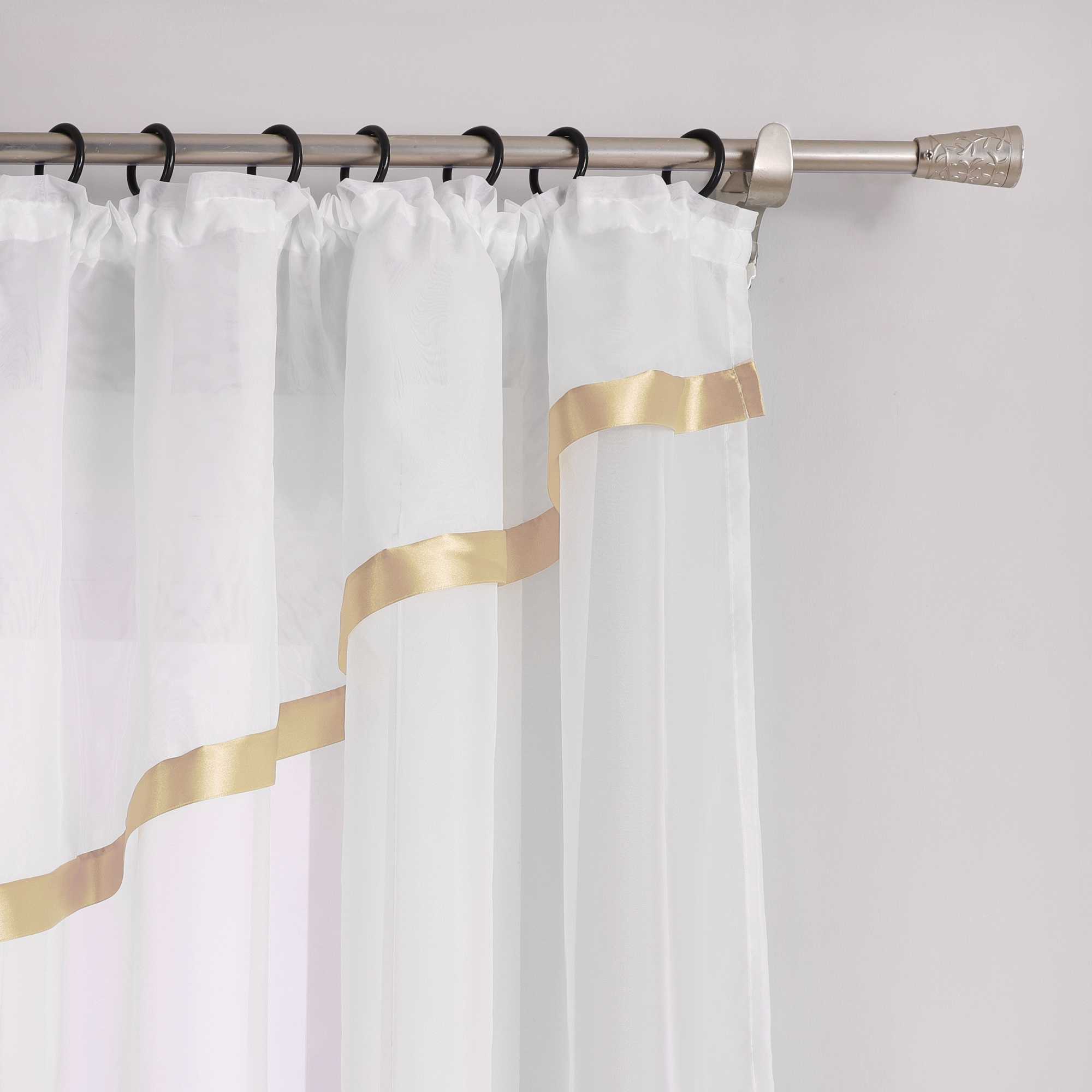 Cafe Curtain with Scalloped Edge, Satin Ribbon and Valance - Sand, H x W 145 x 450cm