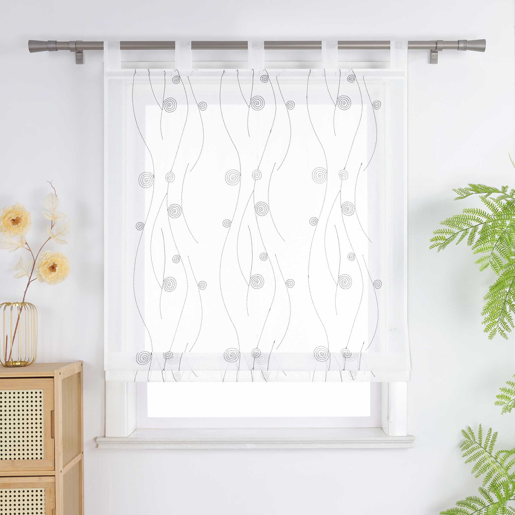 Roman Shade with Circle Pattern - White, W x H 80 x 140cm