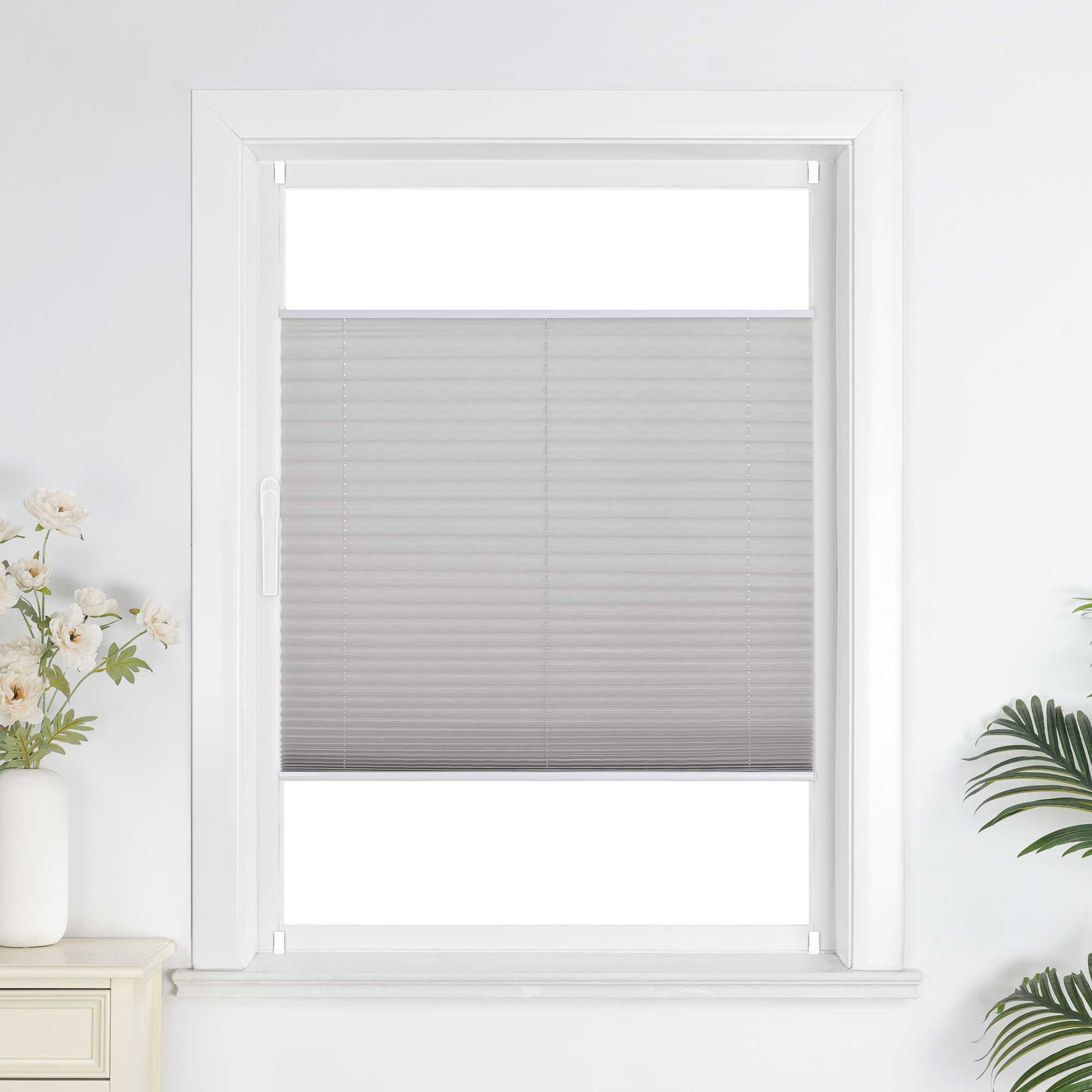 Pleated Blind Gray No-Drill made of Polyester 1 Piece - Gray, W x H 45 x 110cm