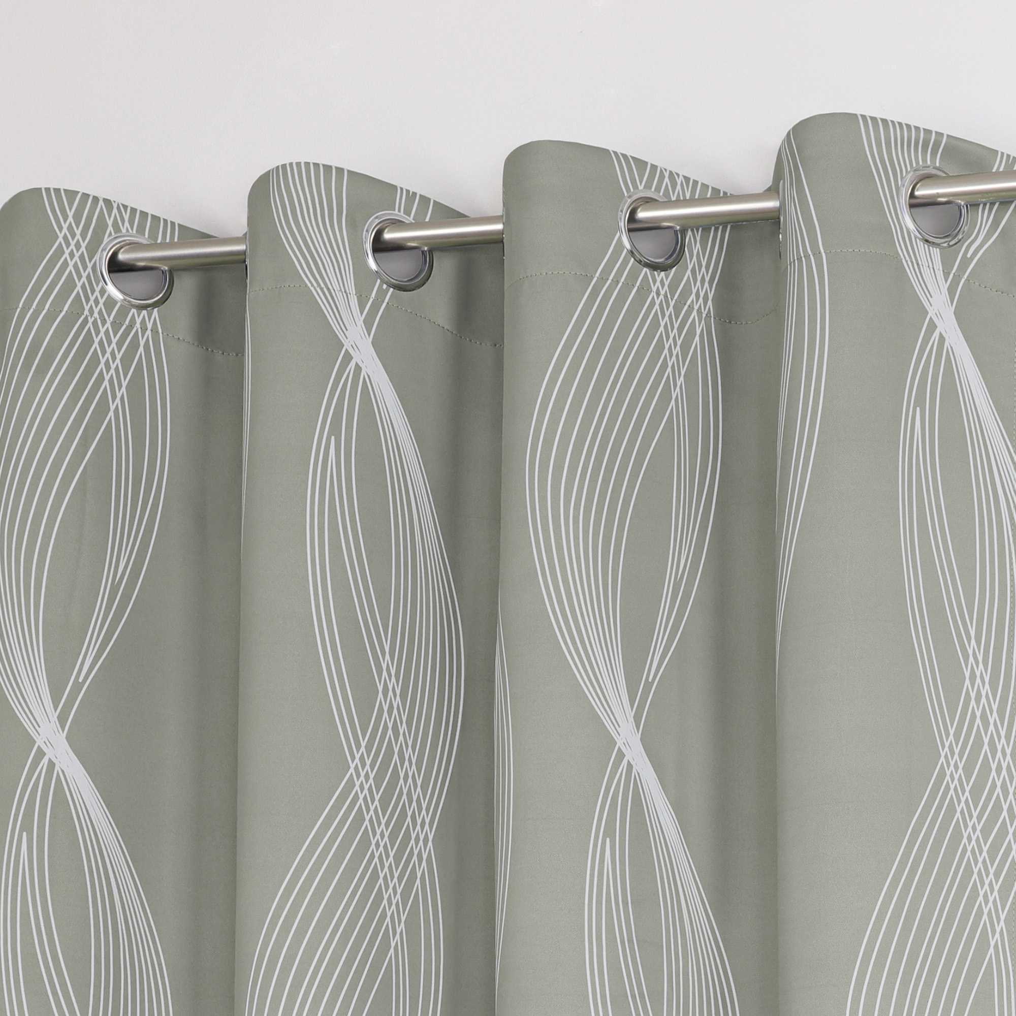 Blackout Grommet Curtain Opaque Thermal with Water-Wave Pattern 1 Piece - Gray, H x W 225 x 135cm