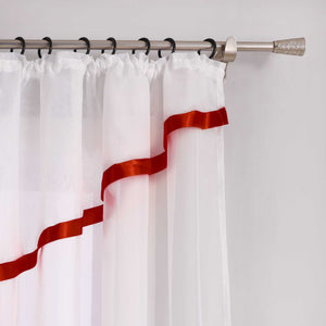 Cafe Curtain with Scalloped Edge, Satin Ribbon and Valance - Red, H x W 120 x 600cm