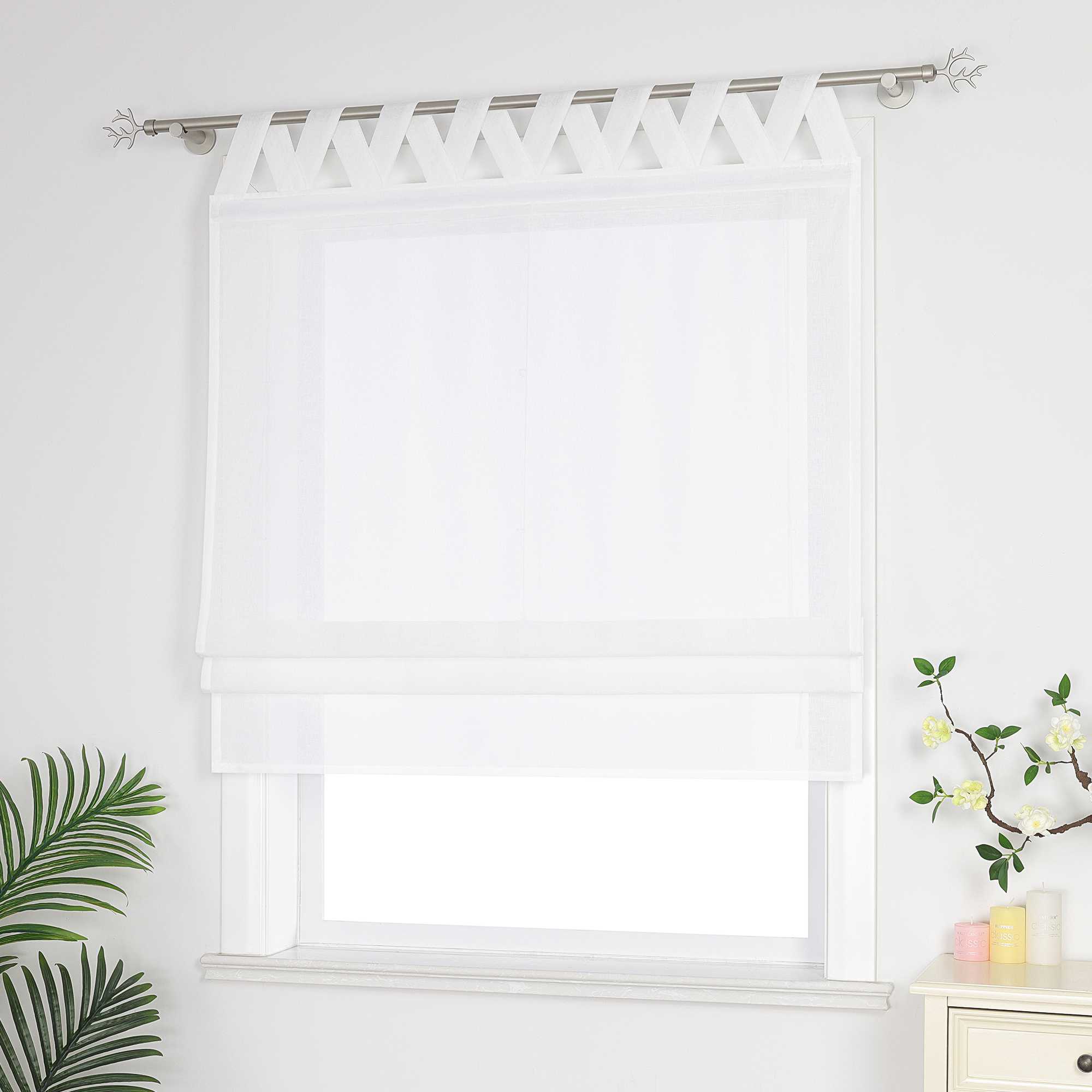 Delien White Roman Shade with Tab-Top Hanging - White, W x H 80 x 140cm