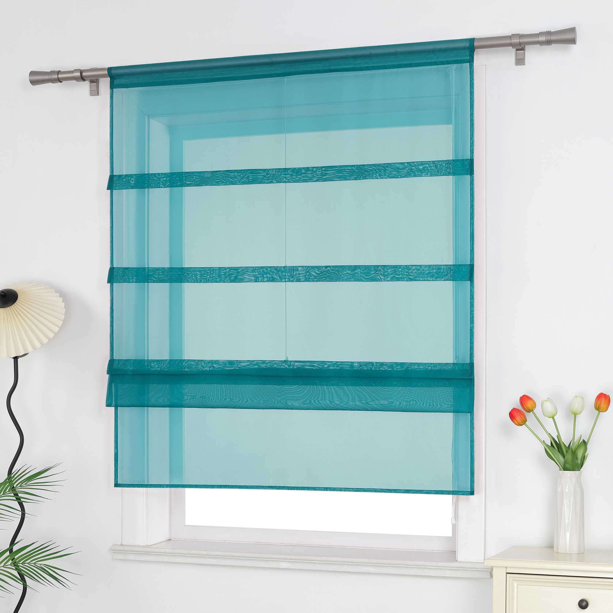 Roman Shade Voile for Kitchen Sheer 1 Piece - Red, W x H 140 x 140cm