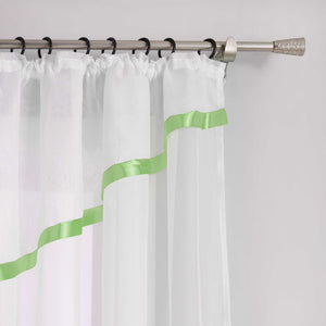Cafe Curtain with Scalloped Edge, Satin Ribbon and Valance - Black, H x W 120 x 450cm