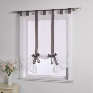 Roman Shade with Bow Design Sheer Height-Adjustable Window Decor 1 Piece - Gray, W x H 80 x 140cm