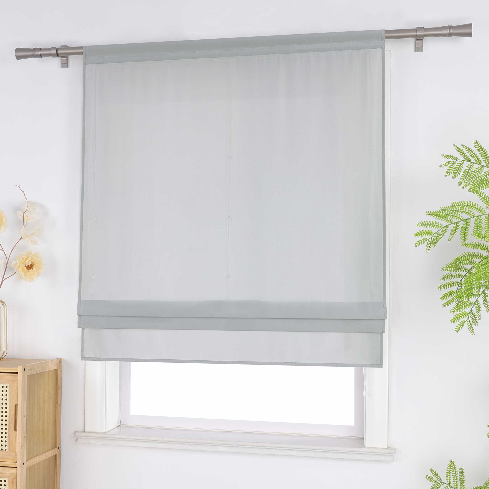 Roman Shade in Solid Color with Rod Pocket - White, W x H 140 x 140cm