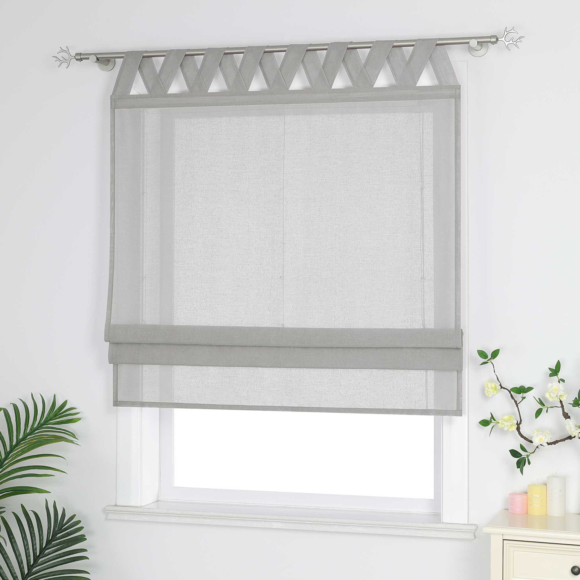 Delien White Roman Shade with Tab-Top Hanging
