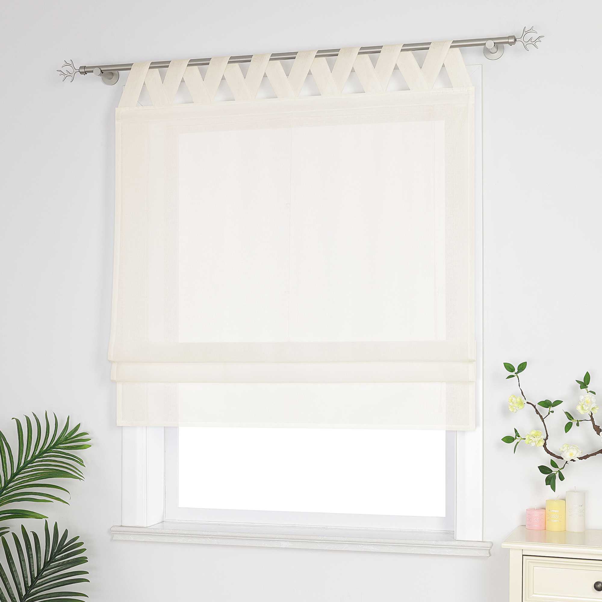 Delien White Roman Shade with Tab-Top Hanging