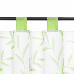 Cafe Curtain in Country Style with Leaf Pattern - Green, H x W 45 x 90cm
