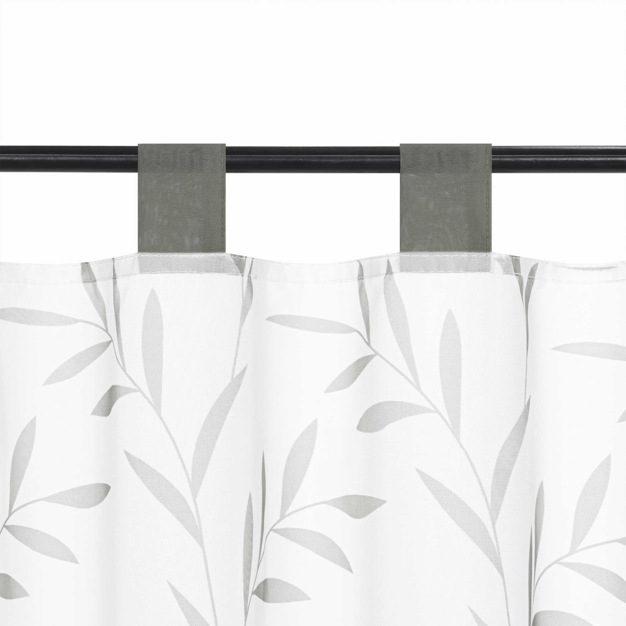 Cafe Curtain in Country Style with Leaf Pattern - Gray, H x W 30 x 120cm