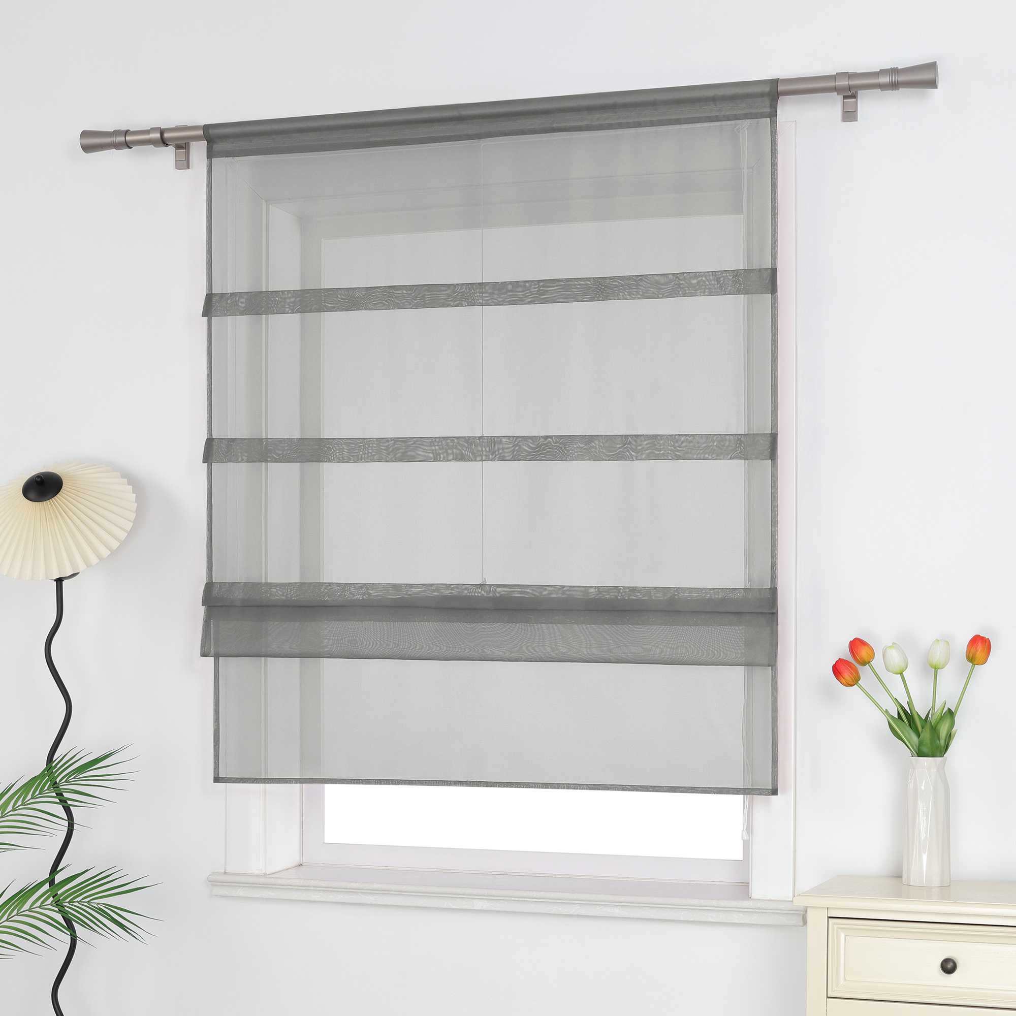 Roman Shade Voile for Kitchen Sheer 1 Piece - Sand, W x H 140 x 140cm