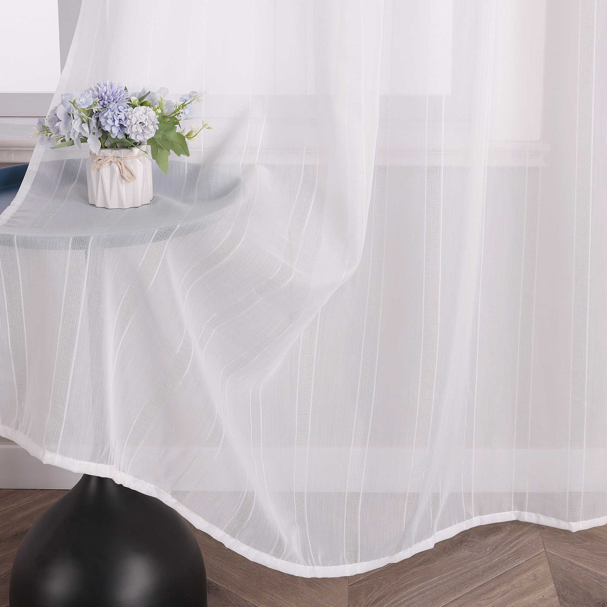 Tab-Top Curtain with Stripes Solid Color Sheer Light-Filtering