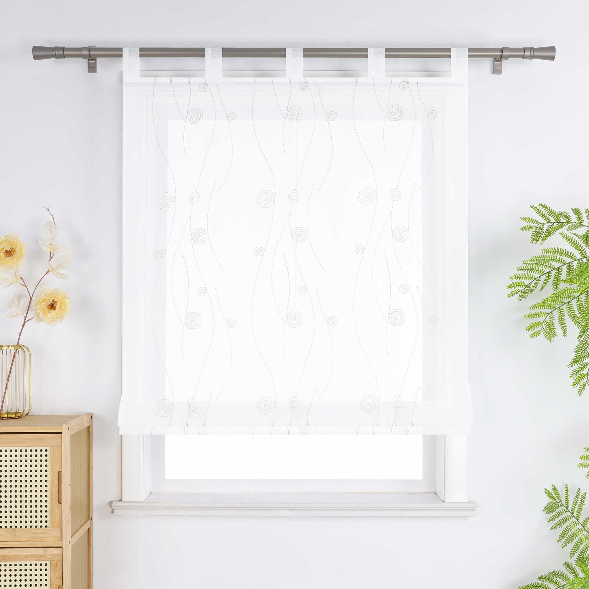 Roman Shade with Circle Pattern - White, W x H 60 x 140cm