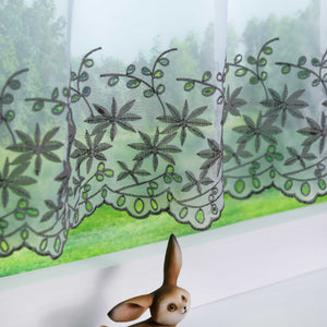 Cafe Curtain with Maple-Leaf Design - Gray, H x W 30 x 120cm
