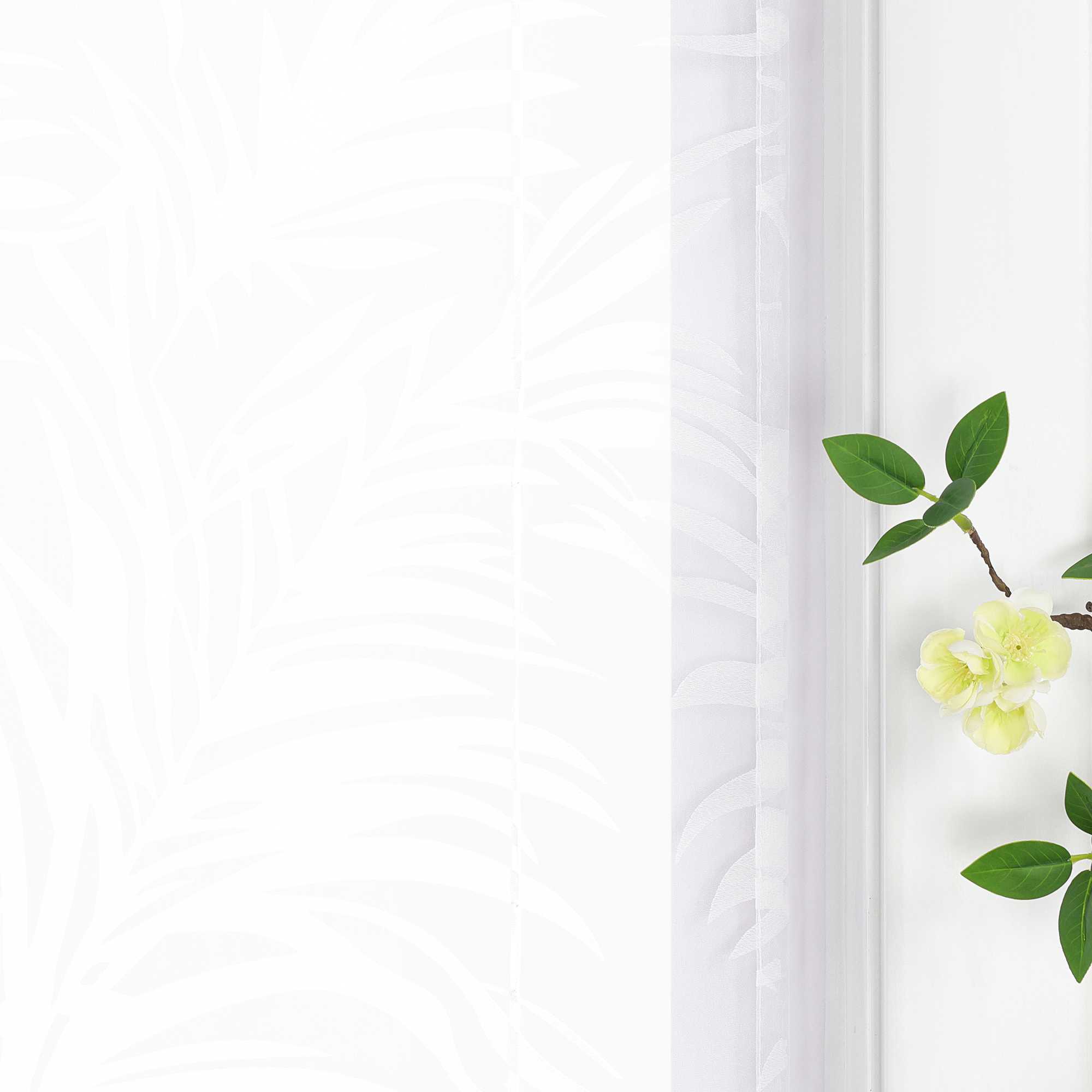 Roman Shade with V-Shaped Tabs Sheer Burnout Technique Leaf Print 1 Piece - White, W x H 80 x 130cm