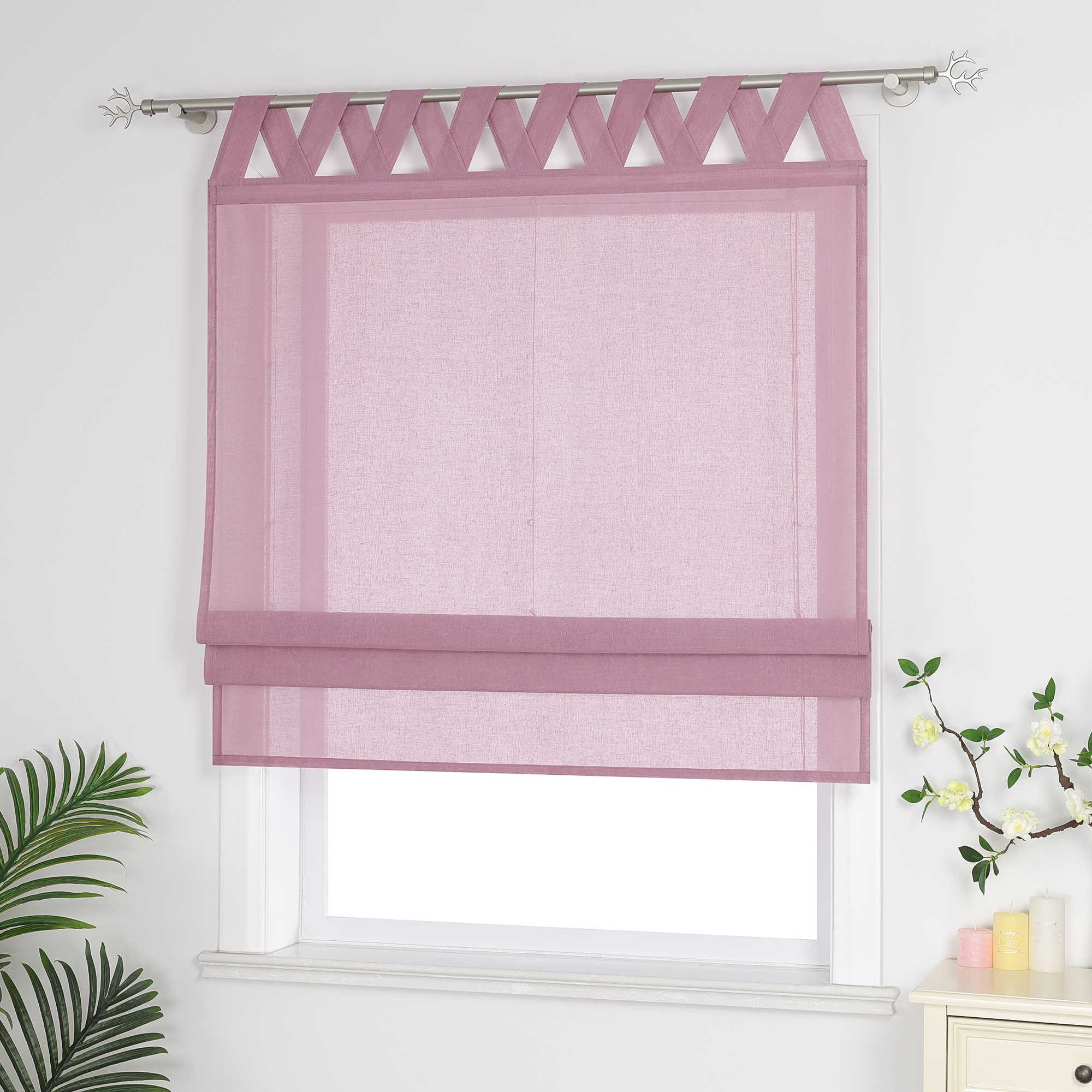Delien White Roman Shade with Tab-Top Hanging