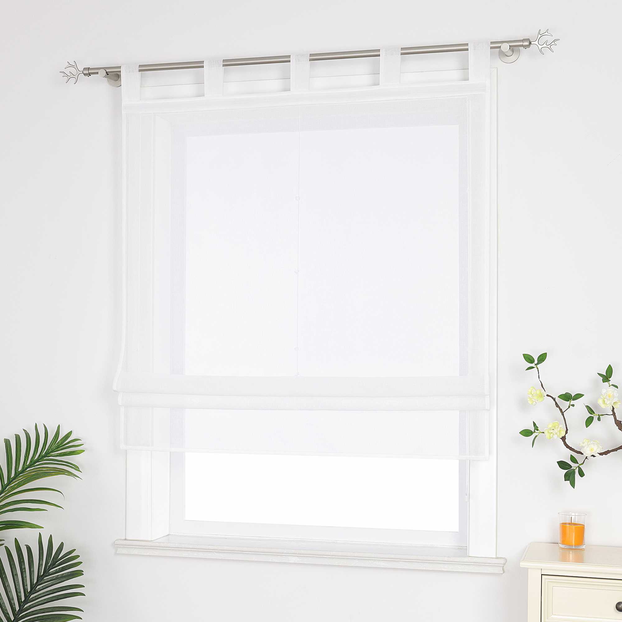 White Roman Shade in Linen-Look - White, W x H 80 x 140cm