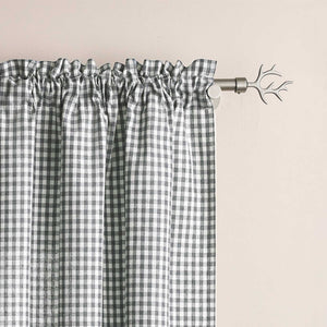 Short Curtains in Valance Style with Check Pattern Set of 2 - Gray, H x W 120 x 125cm