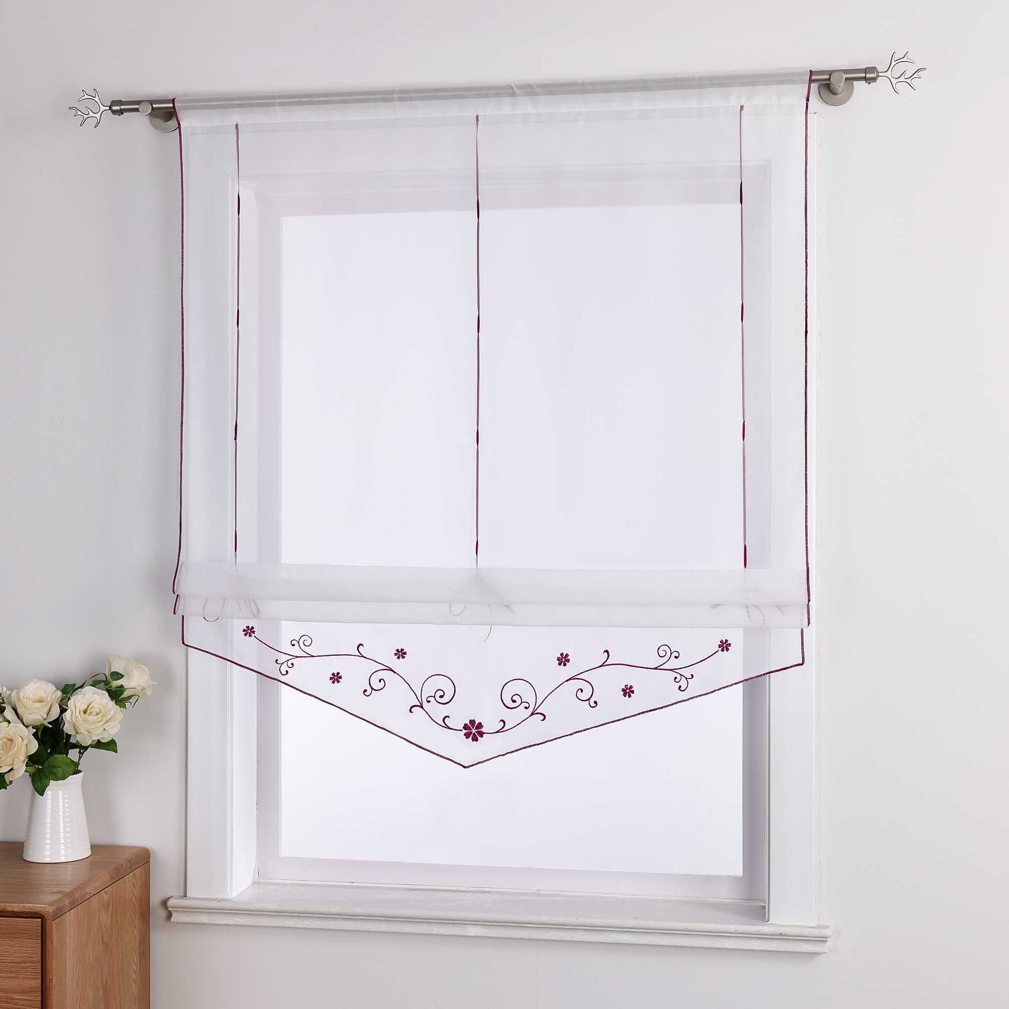 Roman Shade with Floral Pattern Modern Sheer 1 Piece