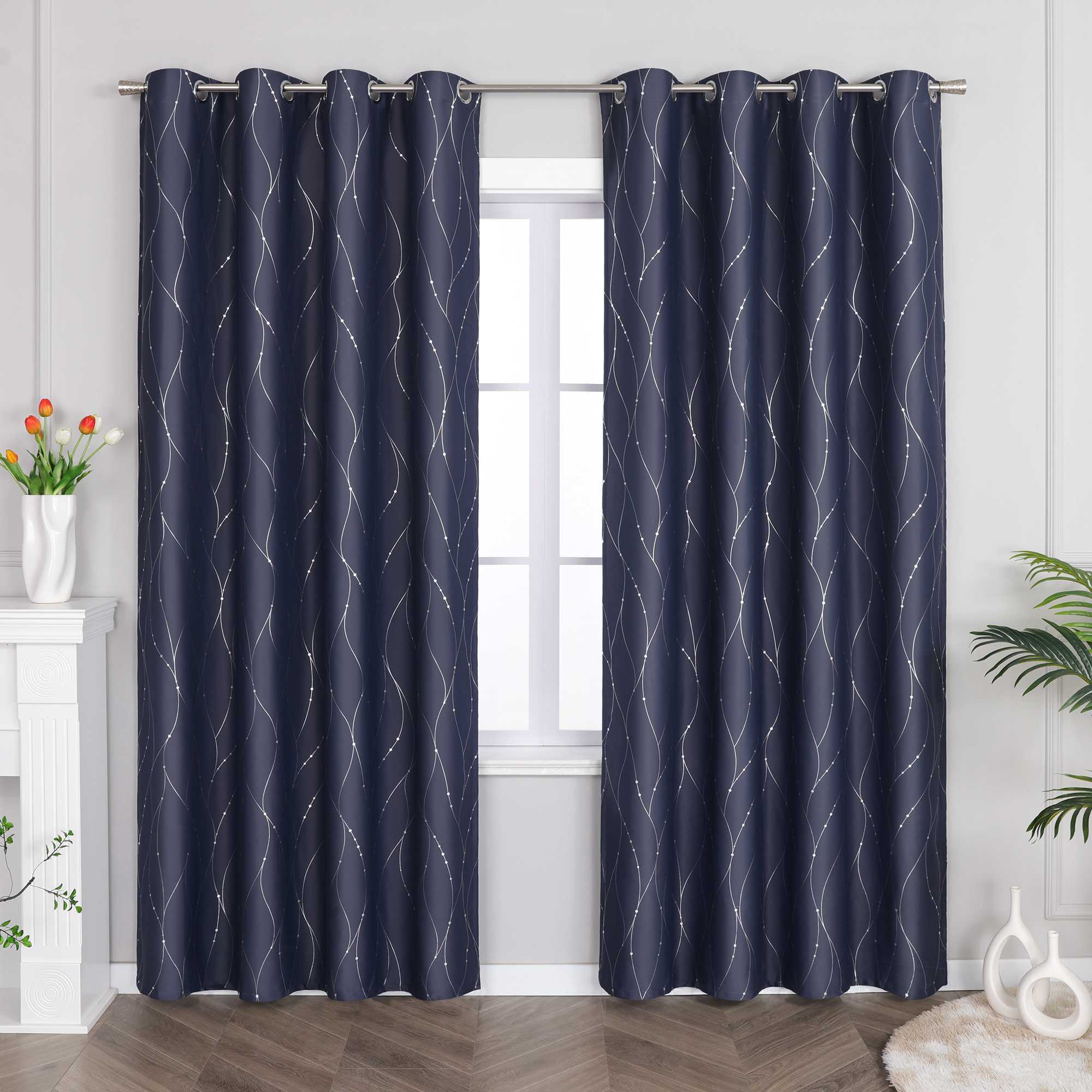 Blackout Grommet Curtain with Silver Accents - Light Gray, H x W 145 x 140 cm