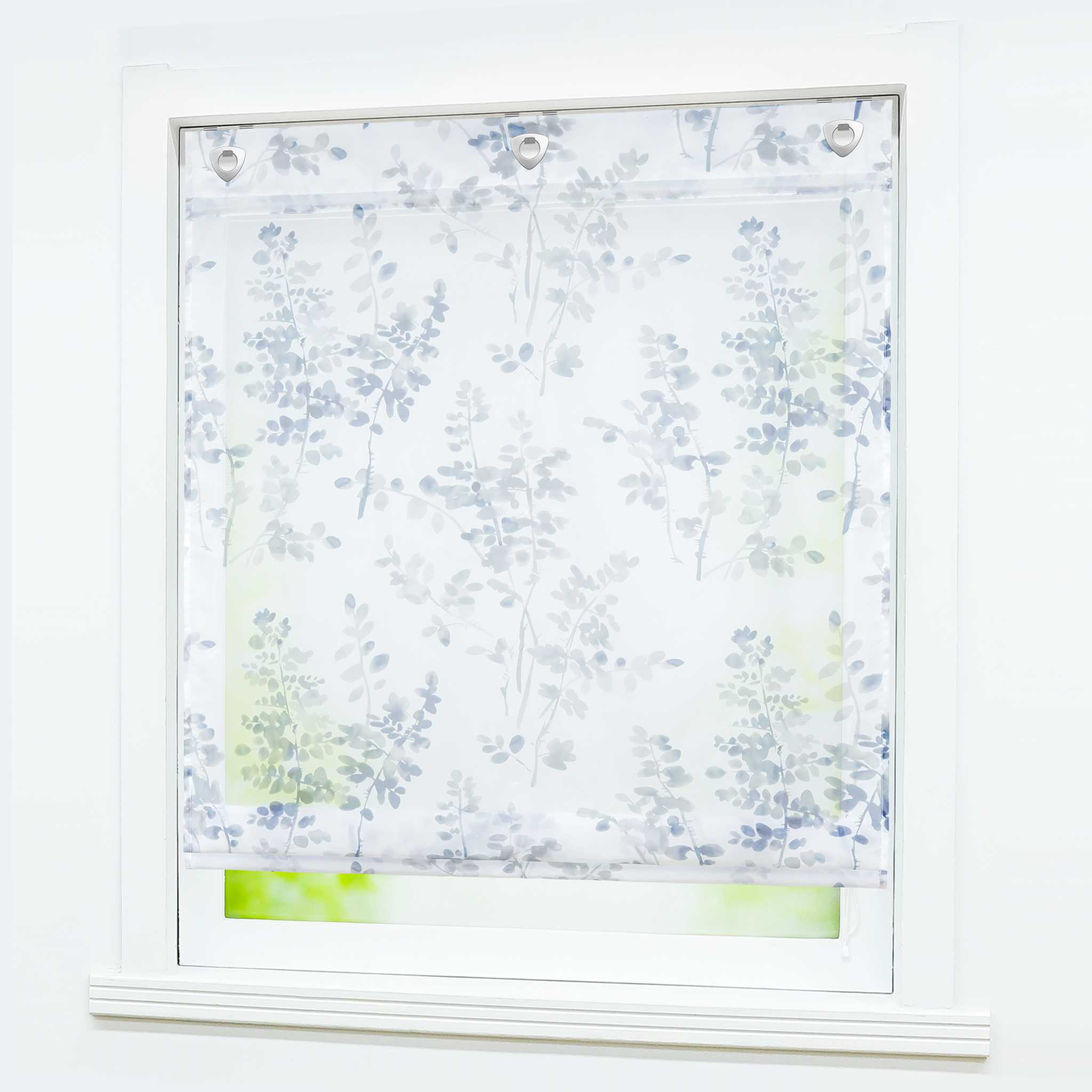 Roman Shade No-Drill Grommet Hook Hanging with Ink-Painting Design Sheer - Gray, W x H 100 x 140cm