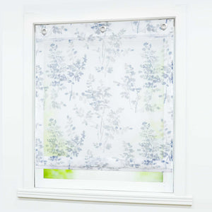 Roman Shade No-Drill Grommet Hook Hanging with Ink-Painting Design Sheer - Gray, W x H 100 x 140cm
