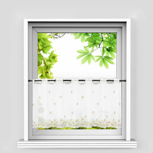 Cafe Curtain with Floral Pattern Embroidery in Country Style - Beige, H x W 30 x 90cm