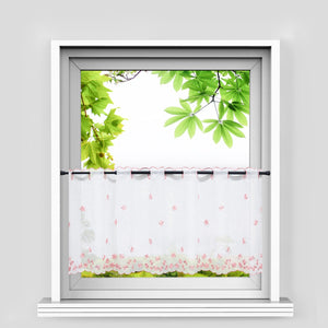 Cafe Curtain with Floral Pattern Embroidery in Country Style - Purple, H x W 30 x 90cm