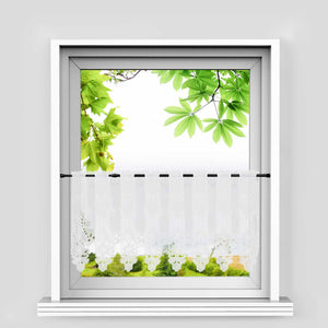 Cafe Curtain with Rod Pocket Short with Floral Pattern - White, W x H 150 x 30cm