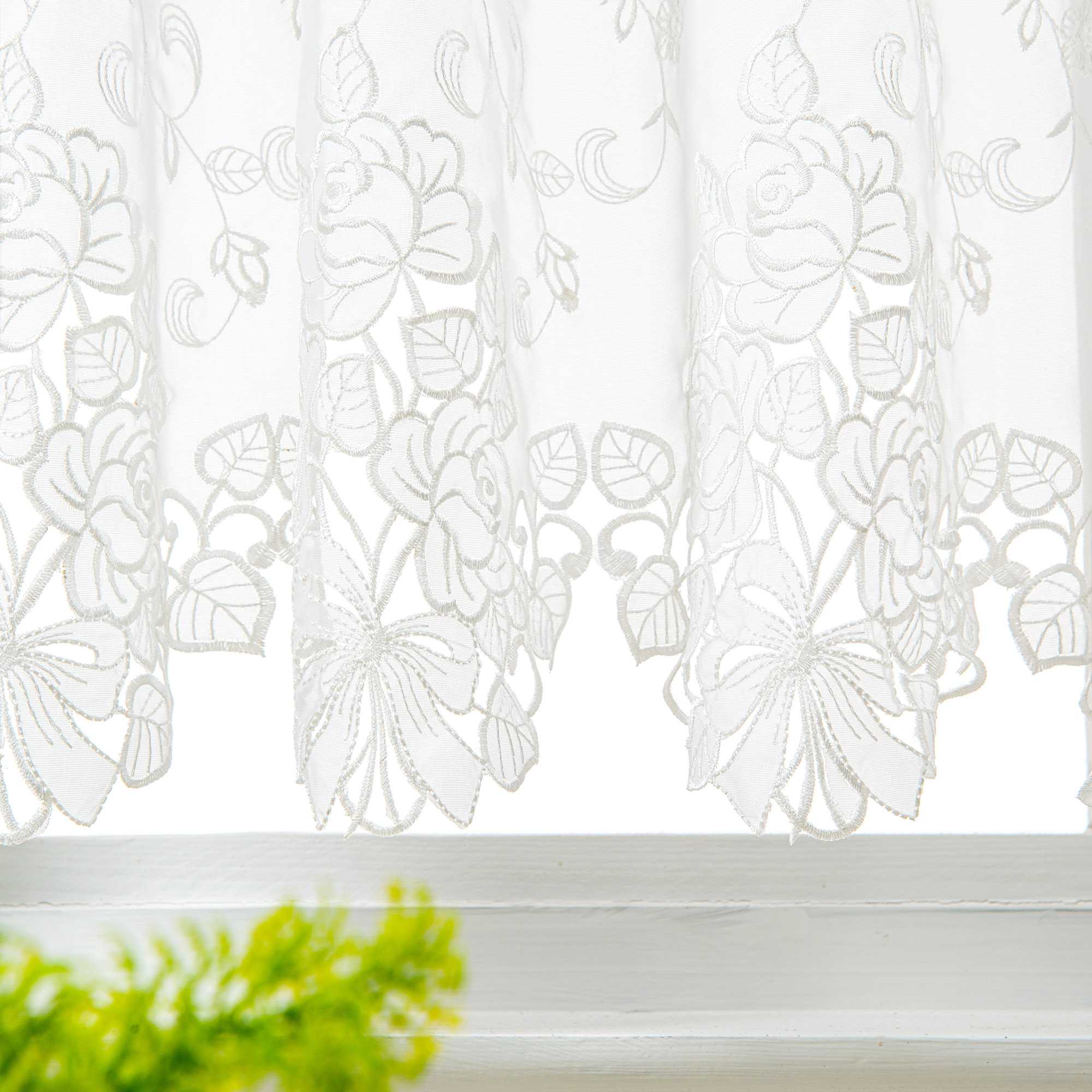 Cafe Curtain with Delicate Floral Designs and Rod Pocket