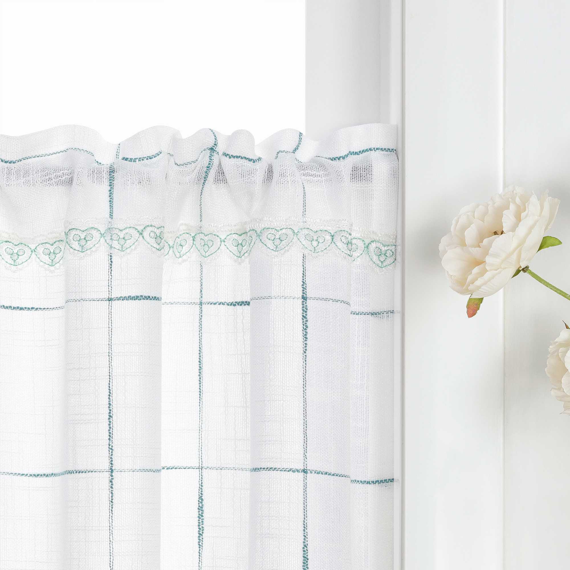 Cafe Curtains with Rod Pocket in Linen-Look Fabric with Ties 1 Piece - White, H x W 45 x 140cm
