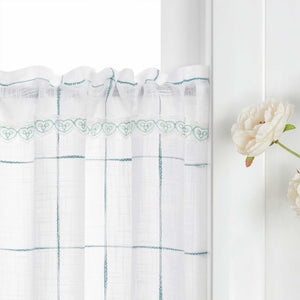 Cafe Curtains with Rod Pocket in Linen-Look Fabric with Ties 1 Piece - White, H x W 45 x 140cm