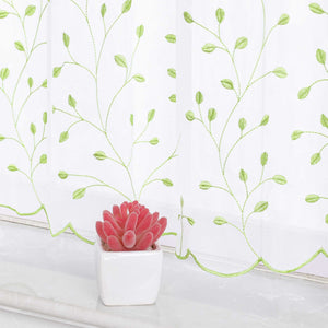 Cafe Curtain with Floral Embroidery/ Voile with Eyelet Header Country Style 1 Piece - Green, H x W 30 x 120cm