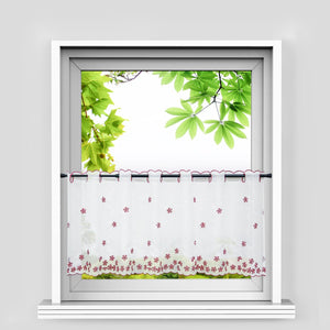 Cafe Curtain with Floral Pattern Embroidery in Country Style - Gray, H x W 30 x 90cm