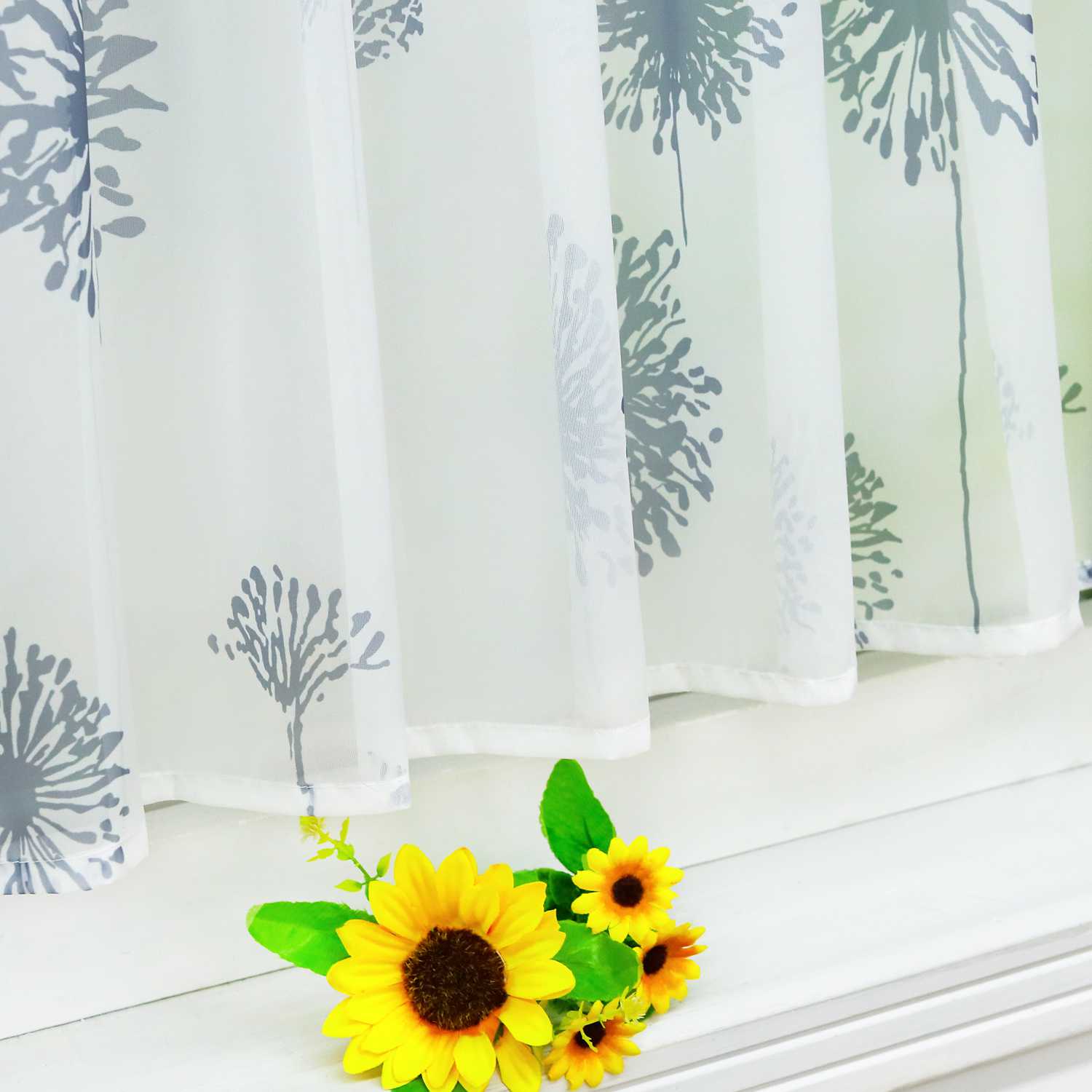 Tab-Top Cafe Curtain Sheer Dandelion Pattern 1 Piece - White, H x W 60 x 120cm