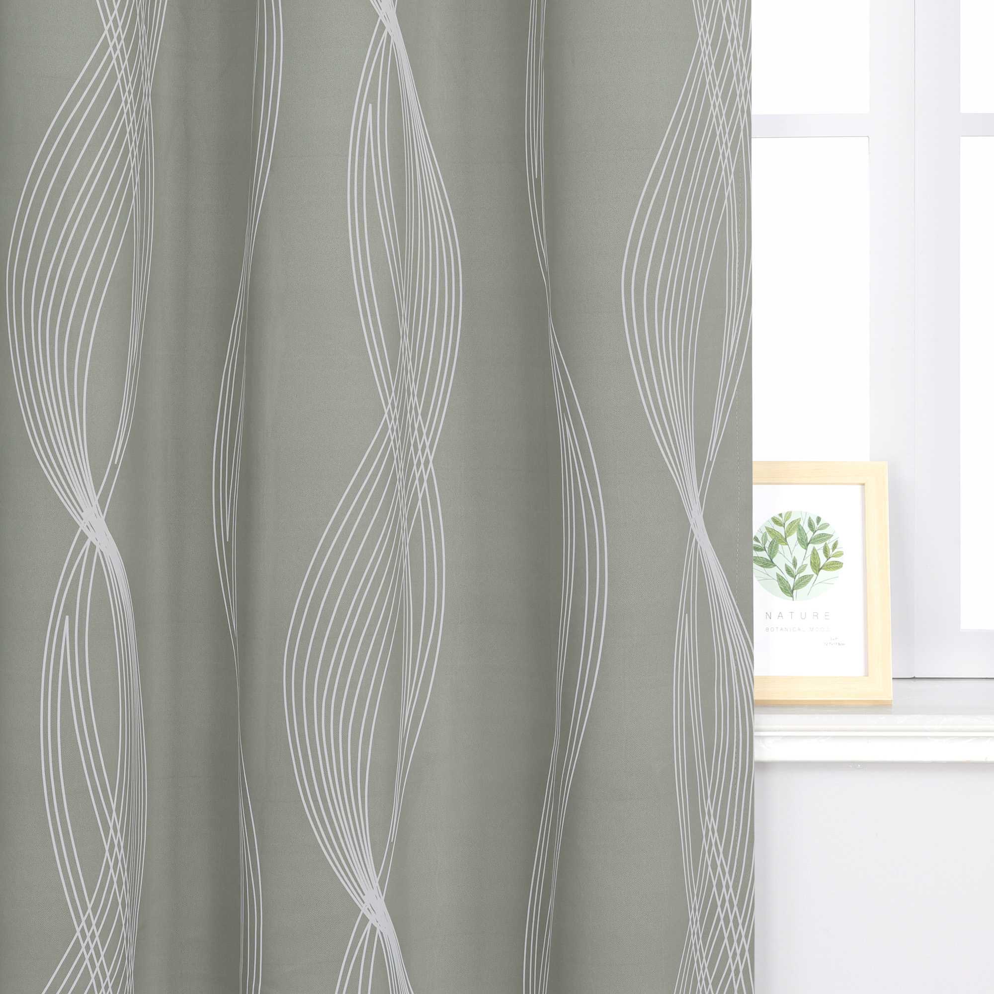 Blackout Grommet Curtain Opaque Thermal with Water-Wave Pattern 1 Piece - Gray, H x W 245 x 135cm