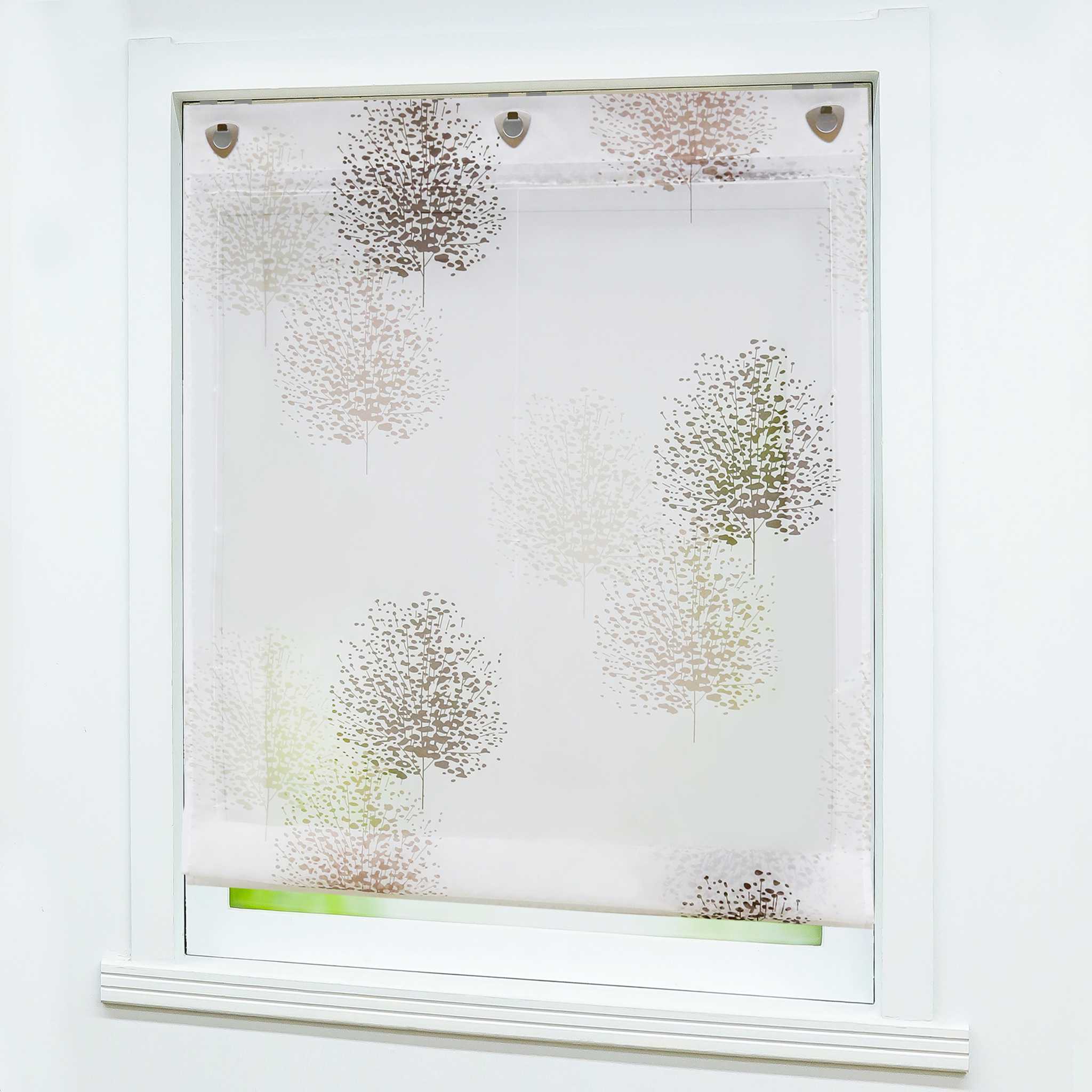 Roman Shade with Tree Motif Print and U-Hooks 1 Piece - White, W x H 80 x 140cm