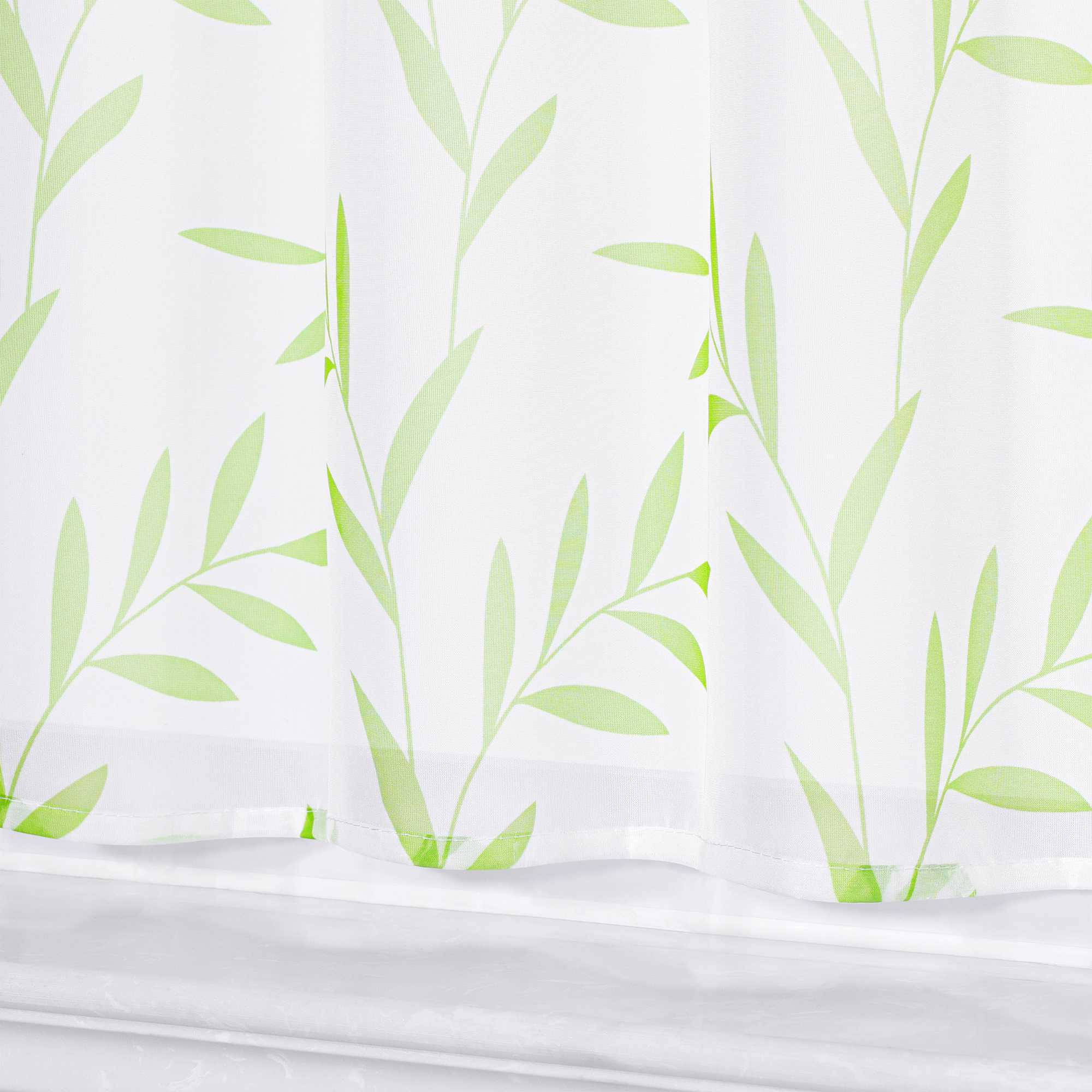 Cafe Curtain in Country Style with Leaf Pattern - Green, H x W 45 x 120cm